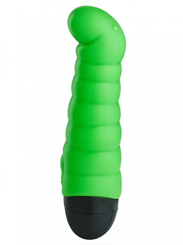 Ребристый вибратор Fun Factory Little Paul, с изогнутой головкой, 14 см, зеленый
