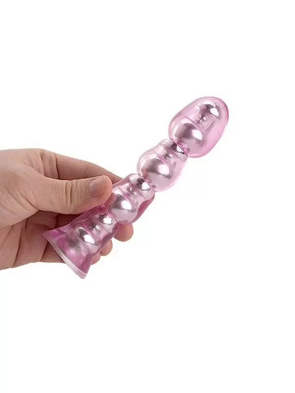 Ребристый анальный стимулятор Breads Plug с вибрацией на пульте управления – розовый 