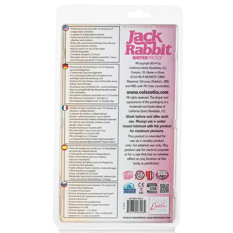 Вибромассажер Rechargeable Rotating Jack Rabbit со стимуляцией клитора – розовый