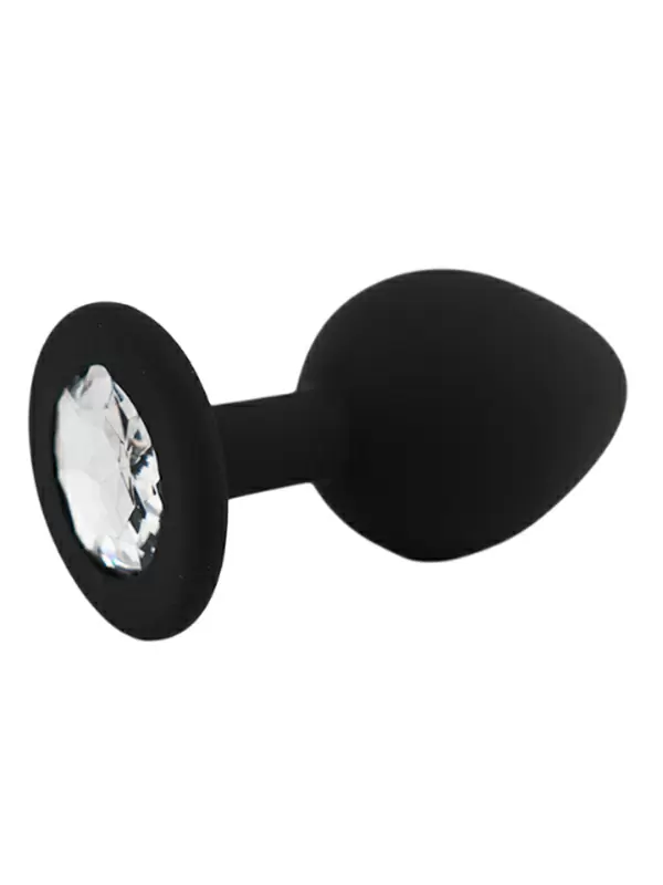 Средняя силиконовая анальная пробка Kanikule Medium с кристаллом – черный с прозрачным