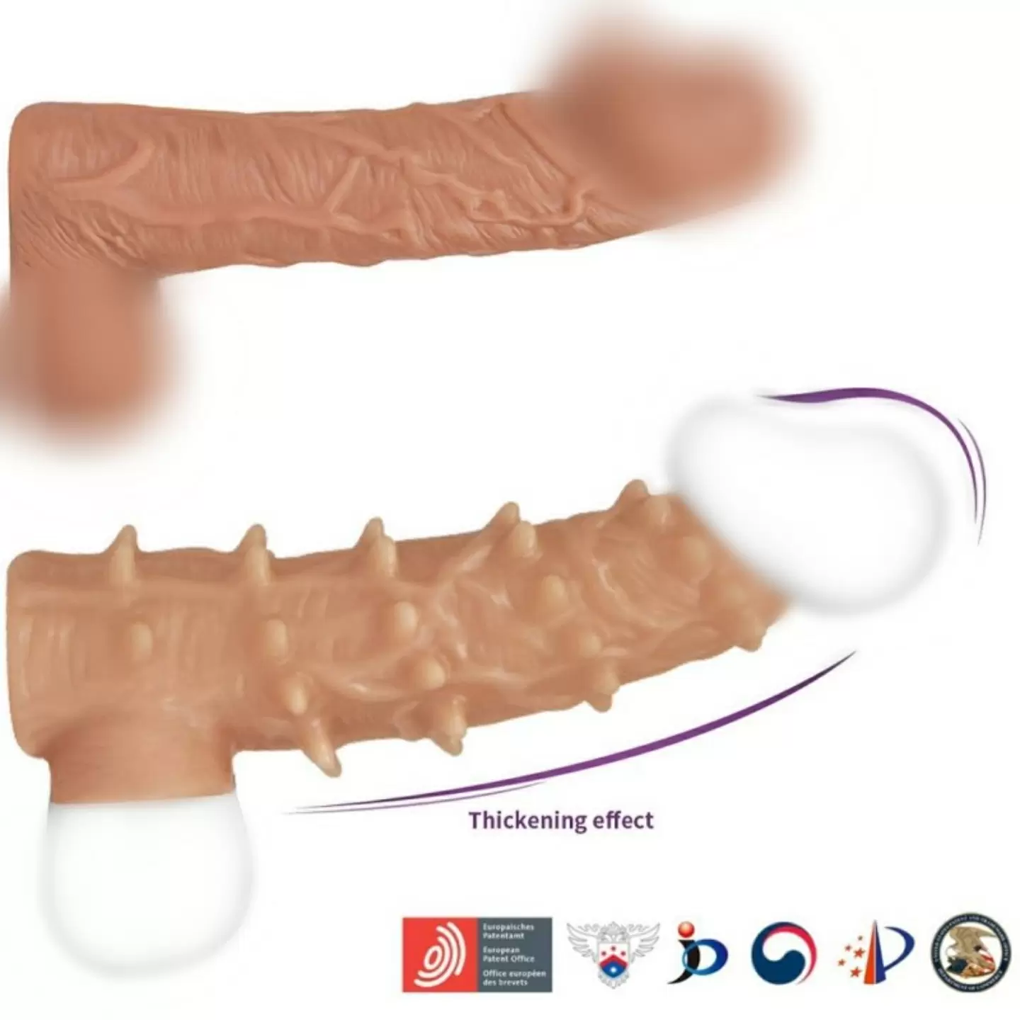 Реалистичная насадка на член с шипами, с подхватом мошонки, с открытой головкой, размер M