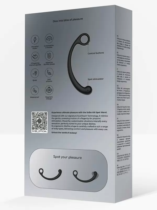 Изогнутый вибратор SVibe Snail AXI Spot Wand, технология AuraTouch, 8 режимов, 20,8 см, силикон, черный