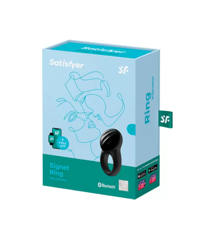 Рельефное эрекционное виброкольцо Satisfyer Signet Ring, управление через приложение, 8,3 см, черный