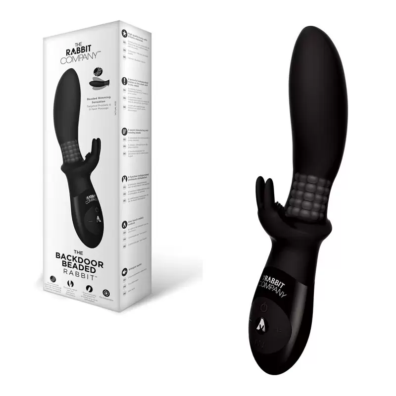 Перезарежаемый анальный стимулятор кролик The Backdoor Beaded Rabbit с шариками и ротацией - черный