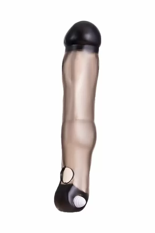 Увеличивающая насадка на пенис TOYFA XLover с петлей на мошонку и вибрацией – серый