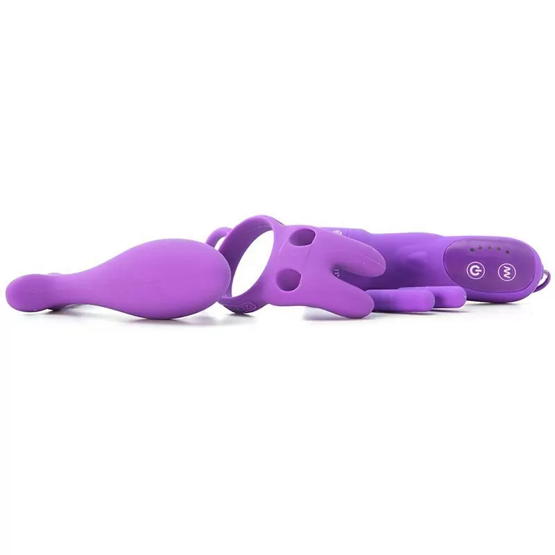 Эрекционное вибро-кольцо Ass-Gasm Vibrating Rabbit с анальным стимулятором – фиолетовый