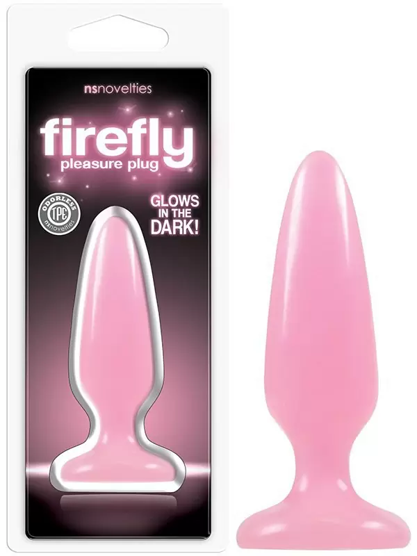 Маленькая анальная пробка Firefly Pleasure Plug - Small светящаяся в темноте – розовый