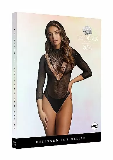 Чёрное боди с рукавами 3/4 и V-образным вырезом — размеры S-XL