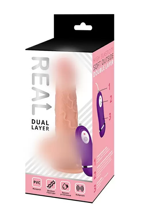 Реалистичный фаллоимитатор с вибрацией Real Dual Layer 20 см - телесный
