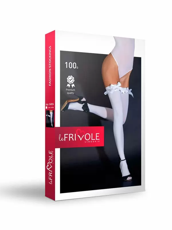 Плотные белые чулки с атласными бантиками (Sense)