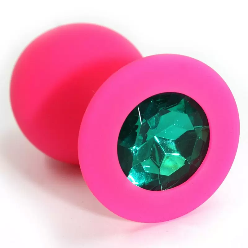 Средняя силиконовая анальная пробка Kanikule Medium с кристаллом – розовый с изумрудным