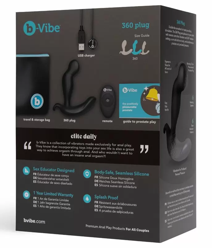 Мощный стимулятор простаты b-Vibe 360 PLUG, с вращением, с пультом Д/У, 13 см