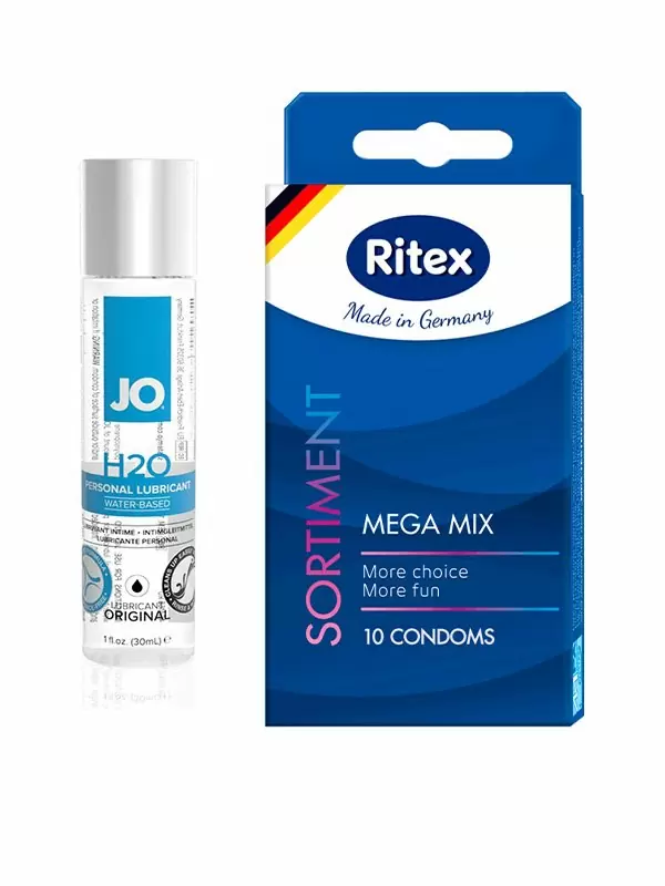 Набор для пар: Презервативы Ritex Sortiment 10 шт. (ассорти) и Лубрикант на водной основе JO H2O Original, 30 мл