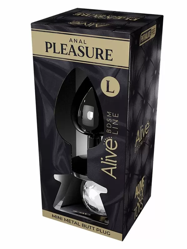 Элегантная анальная втулка Alive Mini Metal Butt, белый кристалл, 9 см, размер L