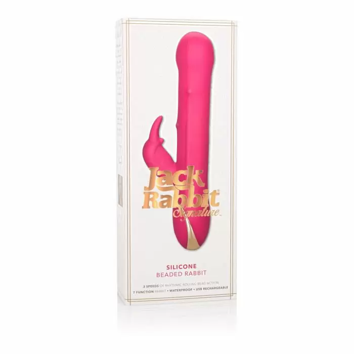 Прямой вибратор-кролик Calexotics Jack Rabbit Signature Silicone Beaded Rabbit, с утолщённой головкой, 14 см, розовый