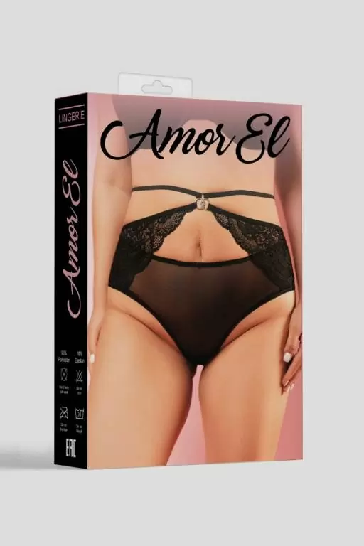 Черные трусики Amor El — с пояском, элегантные, размер Queen-Size