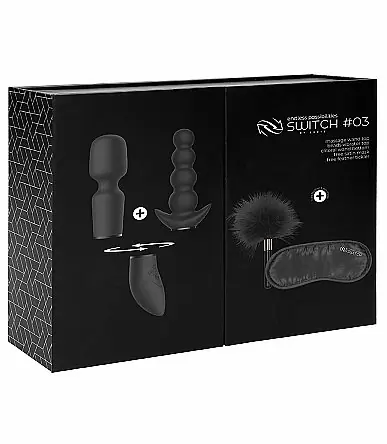 Набор для пар Shots Pleasure Kit #3 чёрный: 2 насадки, маска на глаза, пуховка