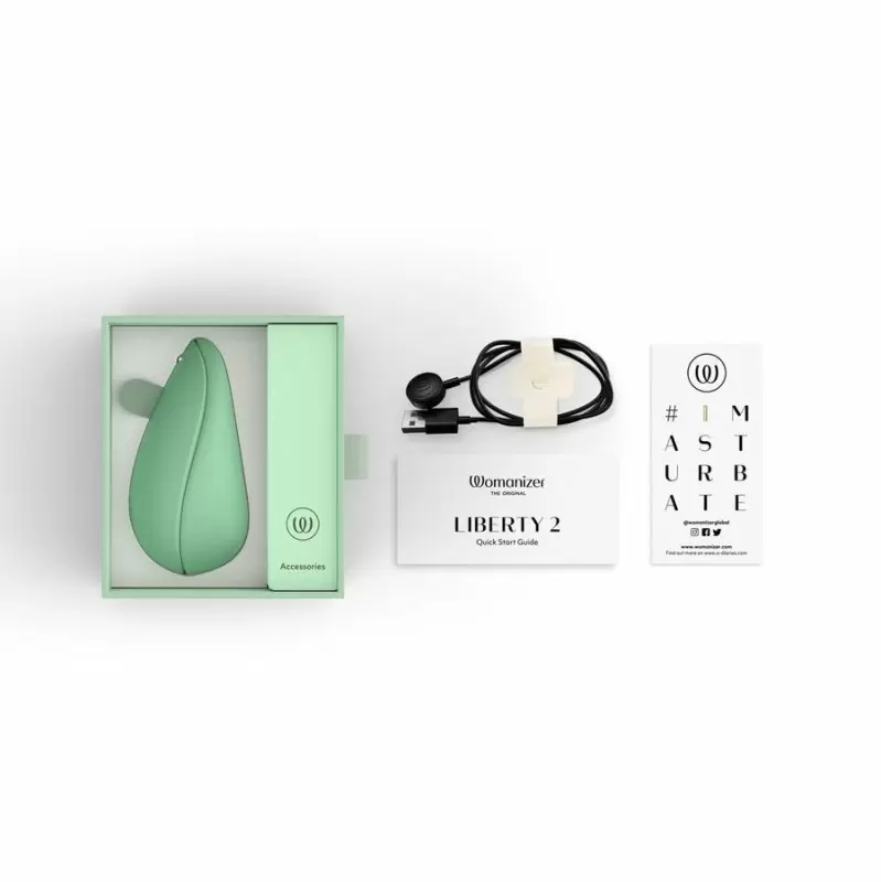 Вакуумный стимулятор клитора Womanizer Liberty 2 Sage, технология Pleasure Air, 10 см, бирюзовый