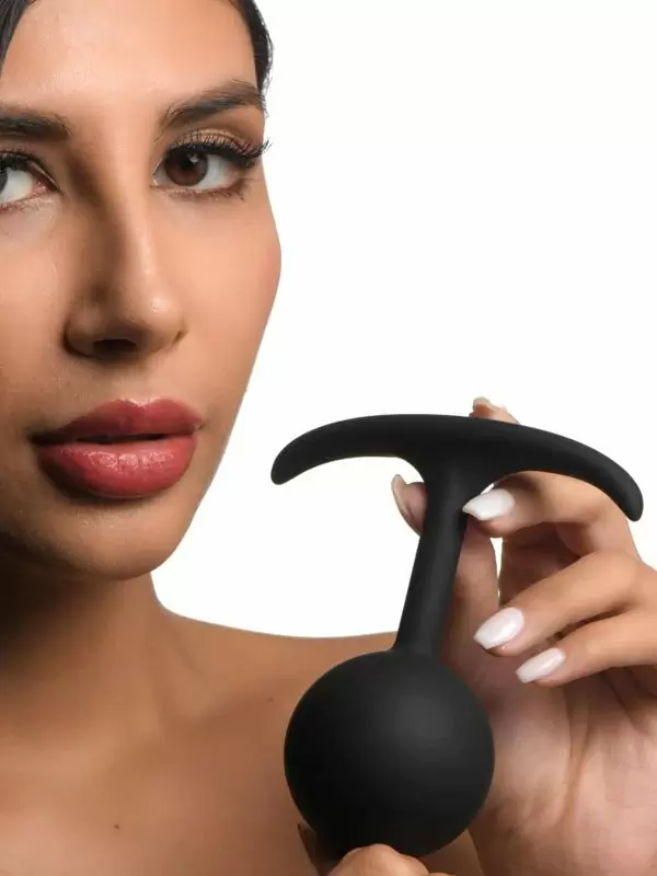 Крупная анальная пробка Heavy Hitters с утяжелением, в форме шара, 12 см, размер XL, черный