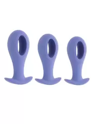 Набор анальных пробок Hole Punch Plug Set, с вибропулей, 3 размера, 10,3-11,6 см, силикон, синий
