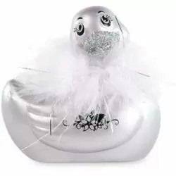 Вибратор-уточка с изящным боа Big Teaze Toys I Rub My Duckie 2.0, серебристый