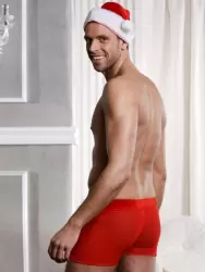 Мужской эротический костюм Деда Мороза Candy Boy: шорты и головной убор – красный с белым, OS