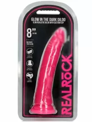 Реалистичный фаллоимитатор Slim Realistic Dildo With Suction Cup, люминисцентный, 22 см, розовый