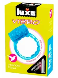 Набор: Виброкольцо Luxe Vibro Райская птица диаметр 3,3 см, синий + презерватив 1 шт.