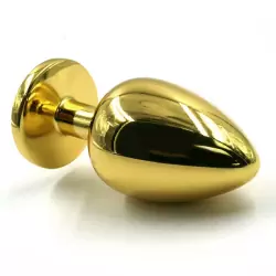 Средняя алюминиевая анальная пробка Kanikule Medium с кристаллом – золотистый с розовым