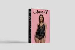 Черное атласное боди с кружевом Badalona Amor El (S/M)