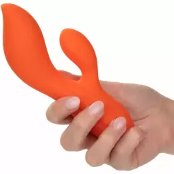 Изогнутый вибратор-кролик Stella Liquid Silicone Dual Teaser, 15,2 см, 12 режимов, оранжевый