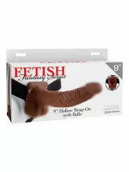 Реалистичный фаллопротез 9 Hollow Strap-On with Balls, полый, 24 см, ПВХ, коричневый