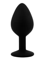 Средняя силиконовая анальная пробка Kanikule Medium с кристаллом – черный с изумрудным