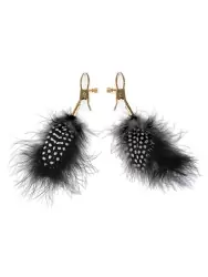 Зажимы для сосков Nipple Clamps с перьями – черные с золотом	