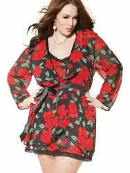 Коротенький халатик Coquette с красным розами – Queen Size