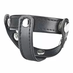 Кольцо на пенис с разделителем мошонки из искусственной кожи на клепках Blueline T-style Cock Ring - чёрный