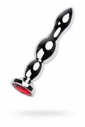 Анальная втулка TOYFA с кристаллом цвета рубина - серебристый с красным