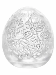 Компактный мастурбатор-яйцо Tenga Keith Haring Easy Beat Party, 6,1 см, ТПЭ, белый 