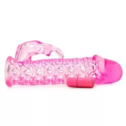 Удлиняющая насадка со стимулятором клитора Vibrating Couples Cage – розовая	