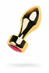 Средняя металлическая анальная втулка TOYFA Metal с кристаллом цвета рубина - золотистый с красным