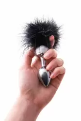 Маленькая анальная втулка с опушкой TOYFA Metal – чёрный