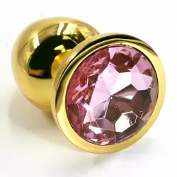 Средняя алюминиевая анальная пробка Kanikule Medium с кристаллом – золотистый со светло-розовым