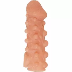 Реалистичная насадка на пенис с шариками и отверстием для мошонки «Cock sleeve» (средняя), Kokos