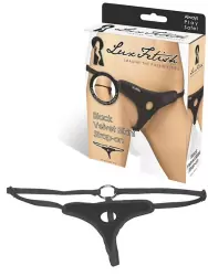 Плюшевые трусики-стринги для страпона Black Velvet Bikini Strap-On – черный