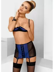 Стильный черно-синий комплект Avanua Kitty с открытой грудью – S/M