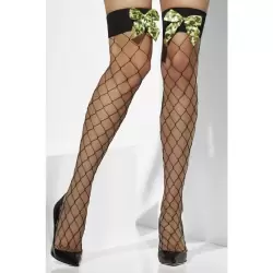 Чулки Fever в крупную сетку с бантиками - черный, милитари 