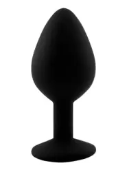 Средняя силиконовая анальная пробка Kanikule Medium с кристаллом – черный с голубым