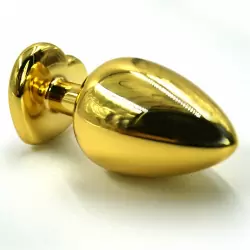 Большая алюминиевая анальная пробка Kanikule Large с кристаллом в виде сердца – золотистый с красным