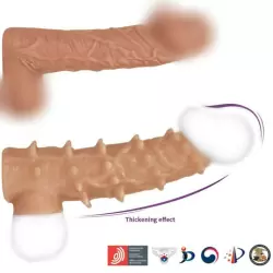 Реалистичная насадка на член с шипами, с подхватом мошонки, с открытой головкой, размер M