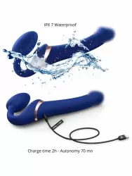 Анатомический страпон Strap-On-Me Multi Orgasm с 3 моторами, безремневой, размер M, синий